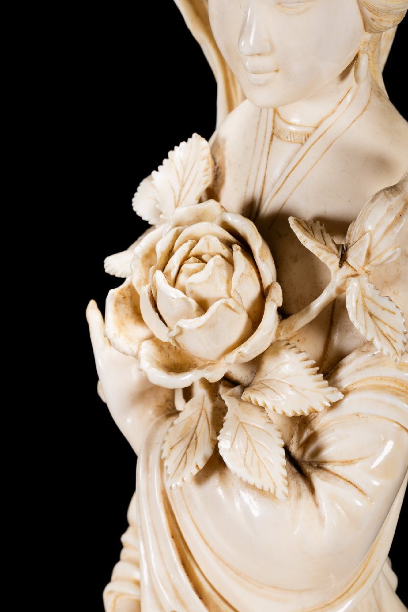 【善古堂】特殊天然材 特殊白材 巨大仕女造像34㎝/734g 置物 豪華芯料使用 細密彫刻 材質保証 本物保証 高級美術品7S301-10S5_5