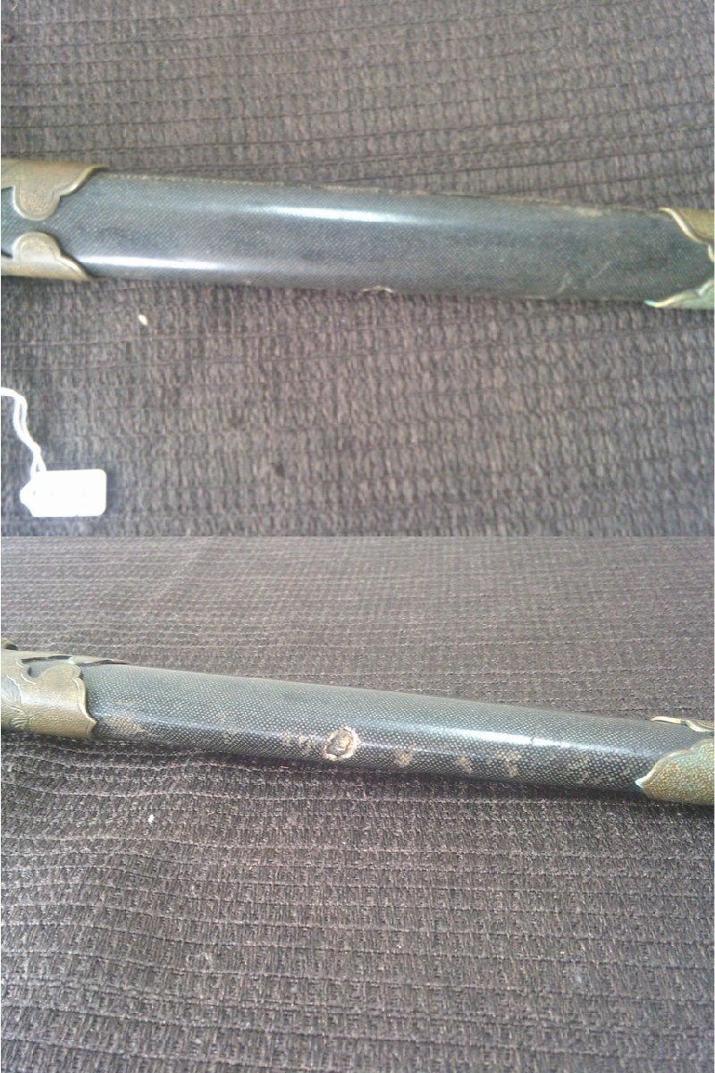 掘り出し！【海軍刀拵え 短刀　サメ革　鮫鞘柄　外装・Rｐ・ミリタリー】◆兜割　十手　縁頭目貫　刀装具　弓矢　笄　鐔　陣笠※円安　買得_10