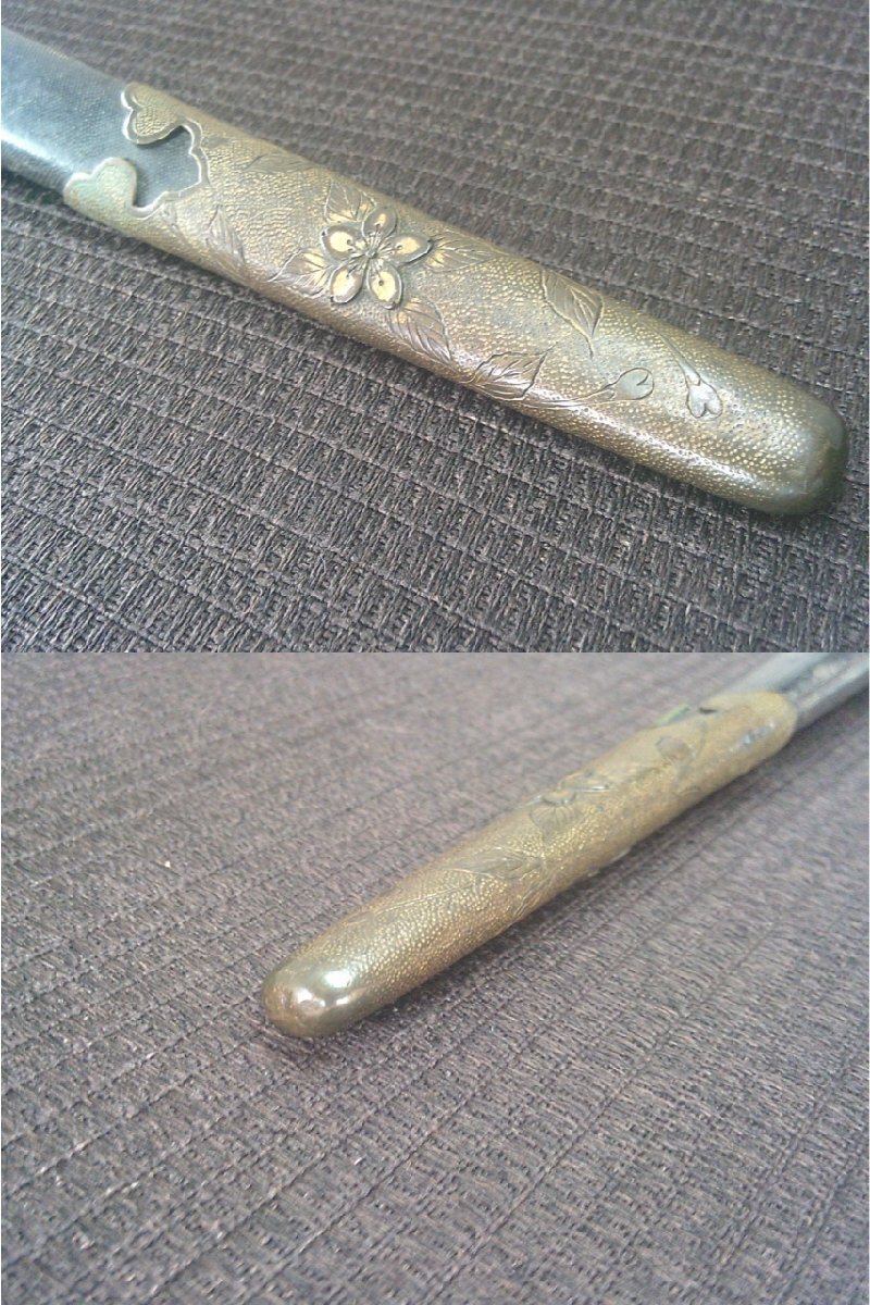 掘り出し！【海軍刀拵え 短刀　サメ革　鮫鞘柄　外装・Rｐ・ミリタリー】◆兜割　十手　縁頭目貫　刀装具　弓矢　笄　鐔　陣笠※円安　買得_8