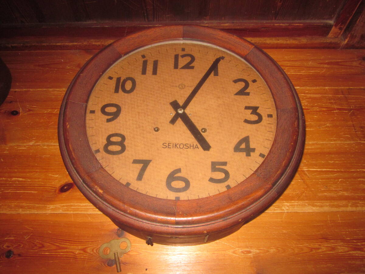 アンティーク 柱時計 SEIKOSHA 精工舎 丸形 ゼンマイ式 内部振り子　／ 時代物 掛時計 振り子時計　ジャンク_1
