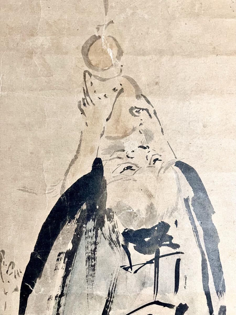真作】【仙】英一蝶「張果老童子遊戯図」紙本 肉筆 合箱 仏画 仏教美術