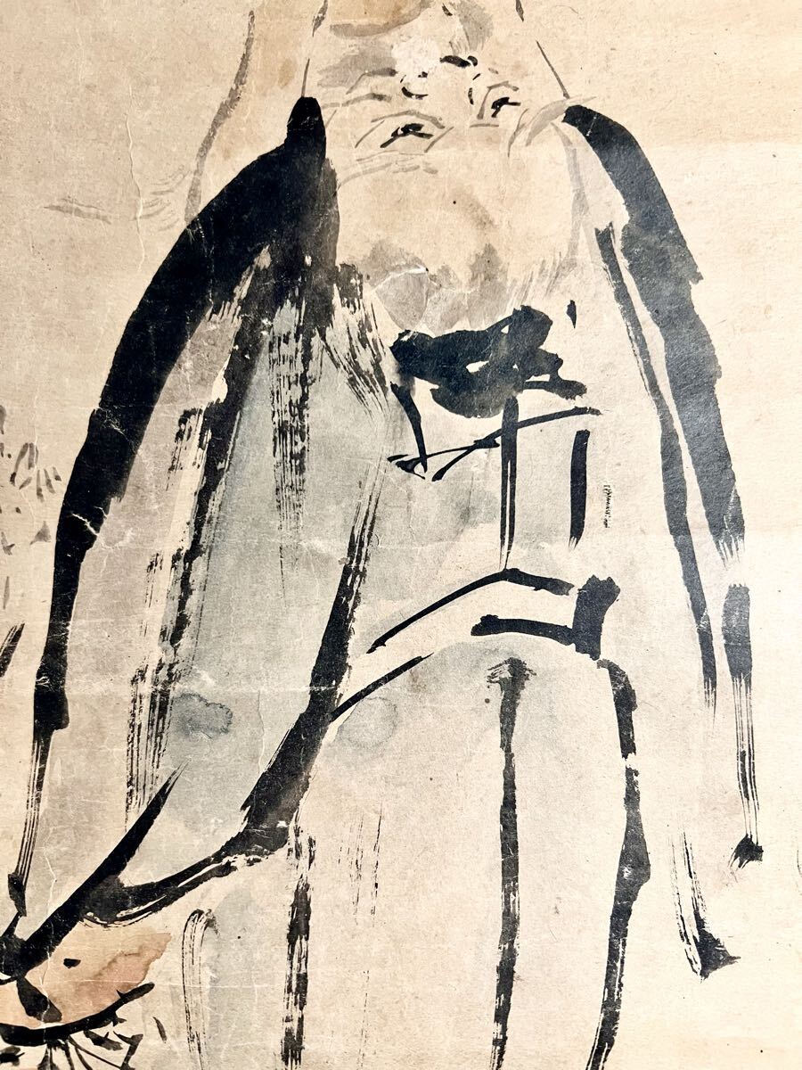 真作】【仙】英一蝶「張果老童子遊戯図」紙本 肉筆 合箱 仏画 仏教美術