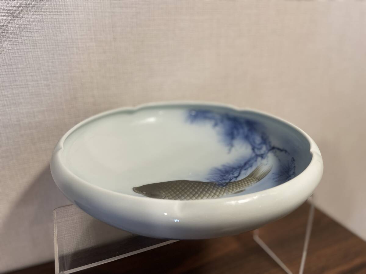 逸品 オールト深川 明治大正期 深川製磁 染付 釉下彩 松文錦鯉図 大鉢