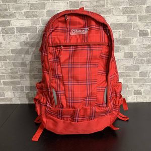 H-741【Coleman/コールマン】大容量リュック　チェック柄　赤・レッド　バックパック　か