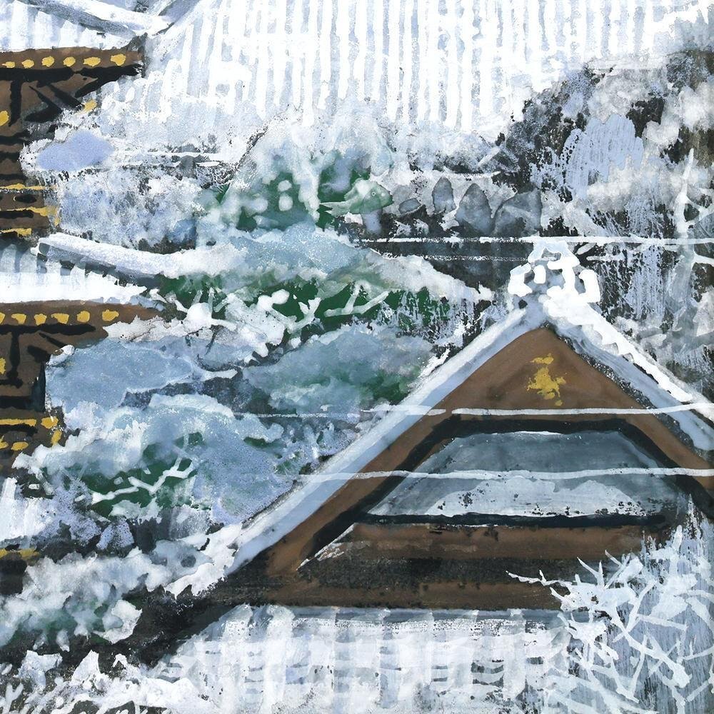 真作】【WISH】後藤純男「新雪上ル大和」日本画 6号 金落款 金泥仕共