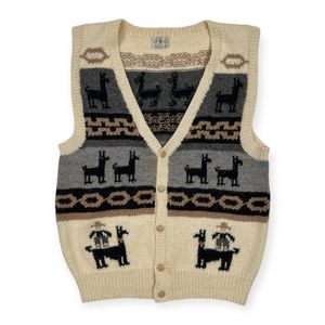 アルパカ100% ペルー製 Esta Loco チロリアン ニット ベスト 前ボタン カーディガン /ア