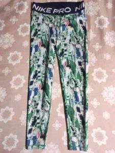 NIKE PRO ナイキ プロ 総柄 ストレッチ レギンス M グリーン タイツ スパッツ ジム ヨガ