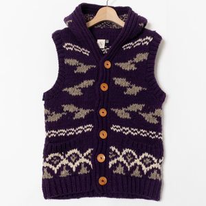 AIGLE エーグル フード付きウールニットベスト Sサイズ 8503-17303 毛100％ パープル ア