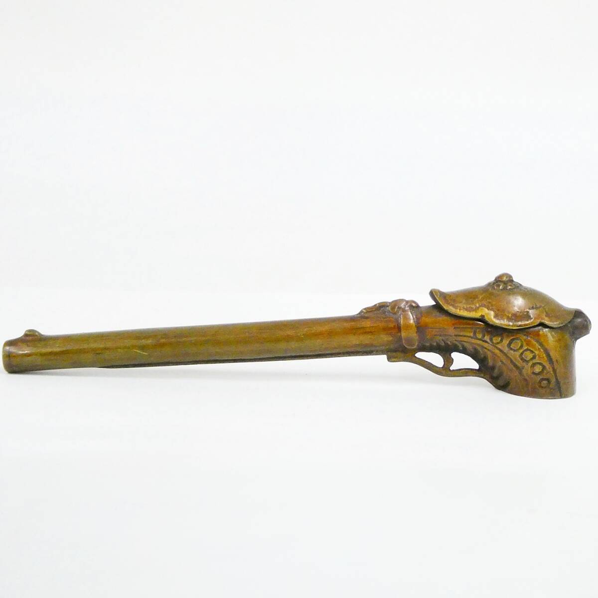 火縄銃型矢立 銅製 古銅 時代物 骨董 古道具 金属 書道具 墨壺 Kキ31