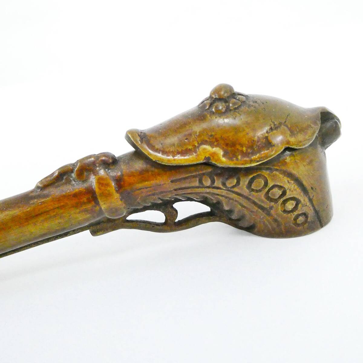 火縄銃型矢立 銅製 古銅 時代物 骨董 古道具 金属 書道具 墨壺 Kキ31