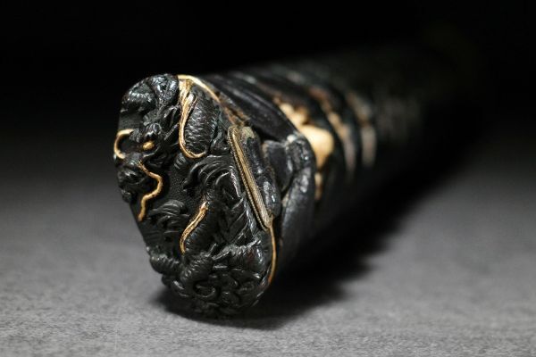 赤銅地龍図縁頭目貫備わる上等打刀柄前 江戸時代本歌 上級武士所用