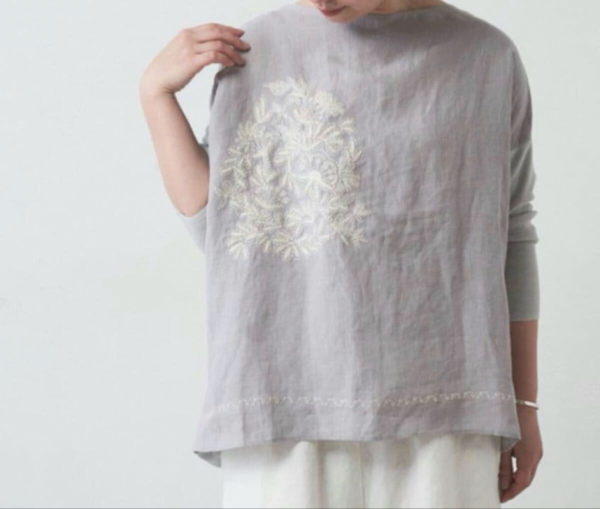 3点送料無料☆ BEARDSLEY ビアズリー フロント刺繍 サマーニット 麻混