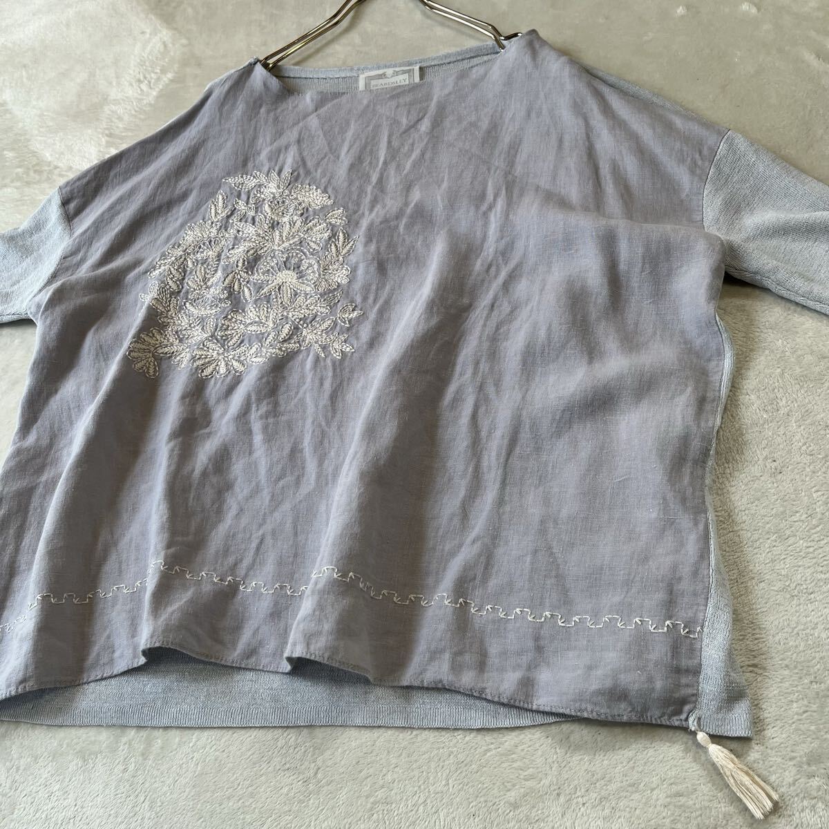 3点送料無料☆ BEARDSLEY ビアズリー フロント刺繍 サマーニット 麻混