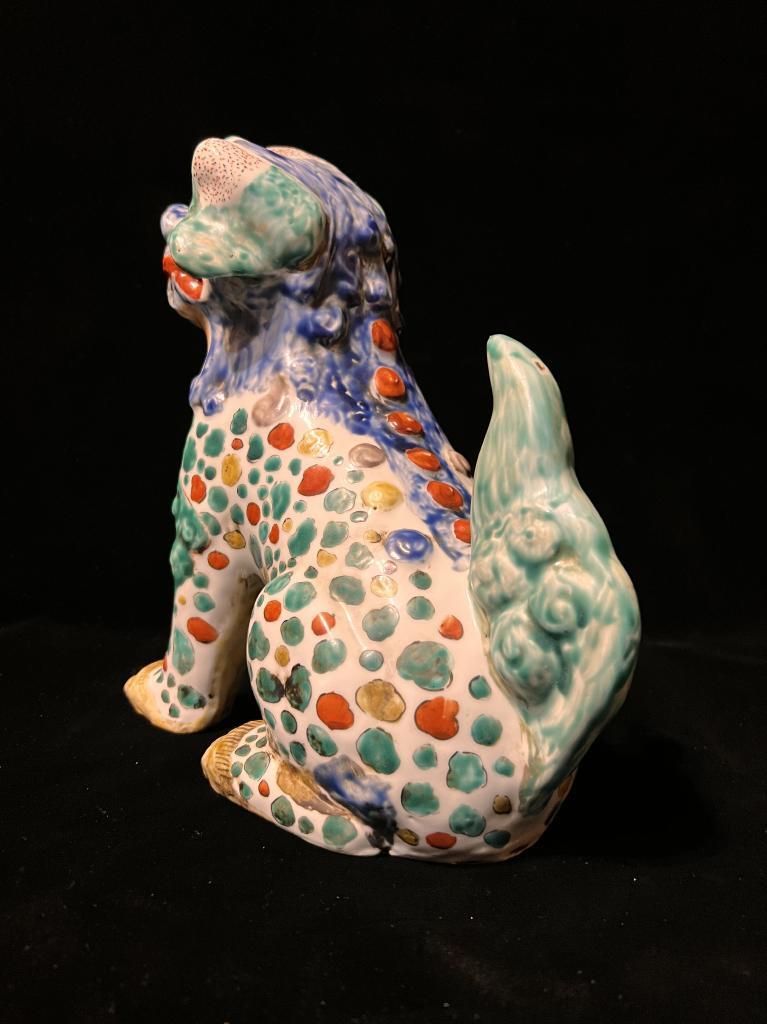 時代 古伊万里 色絵丸玉狛犬 陶器 共箱 置物 犬 狛犬 獅子 唐獅子 柿右