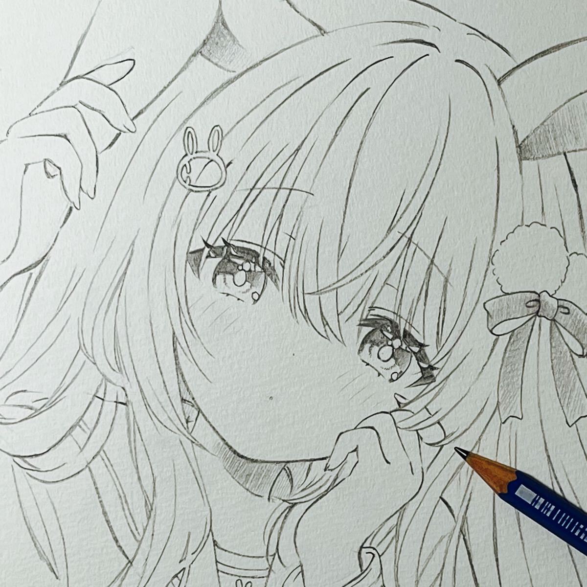 ②オリジナル 原画 イラスト 手描き 創作 アナログ ラフ 鉛筆画 pure