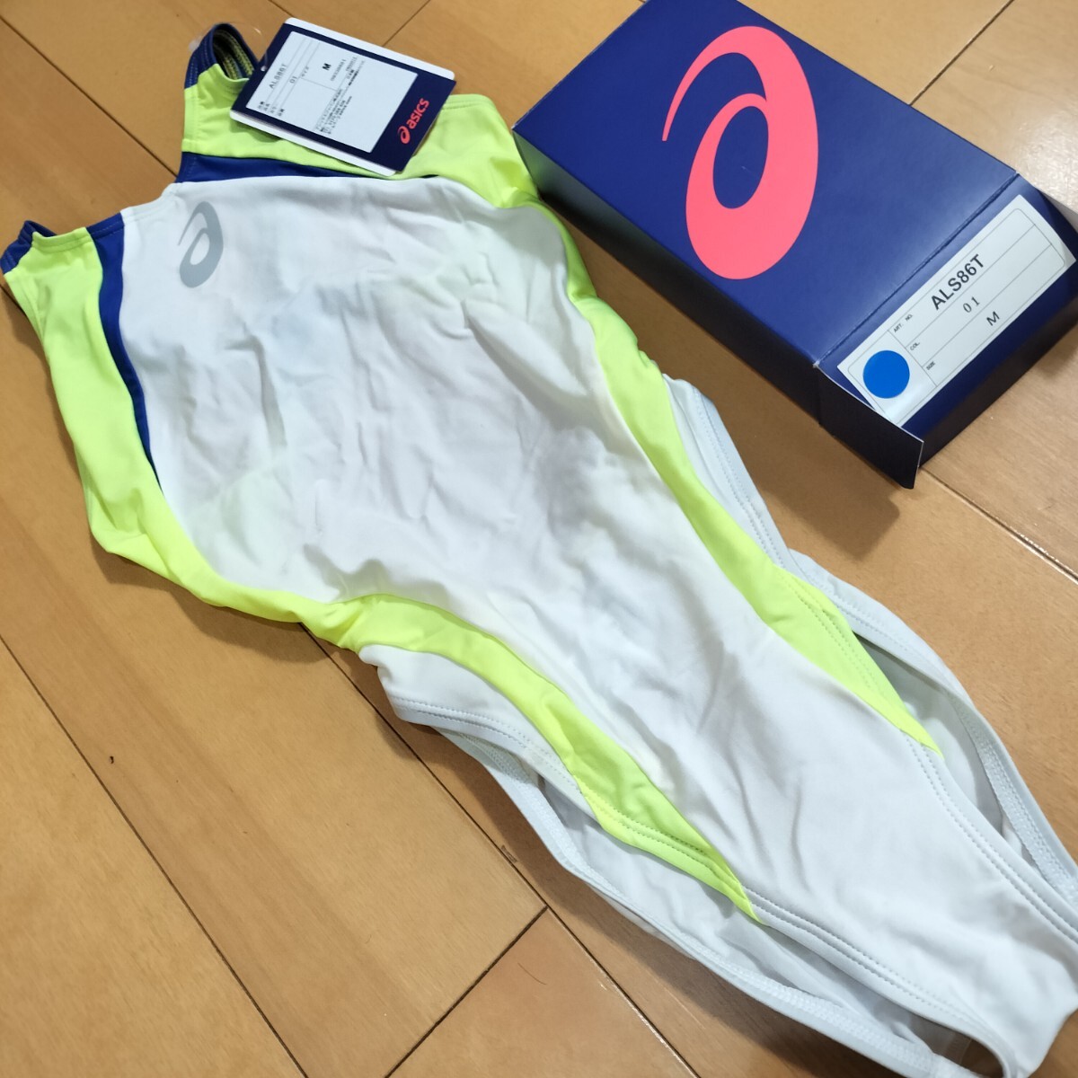 asics アシックス 競泳水着 ALS86T 白×蛍光イエロー Mサイズ ハイドロ