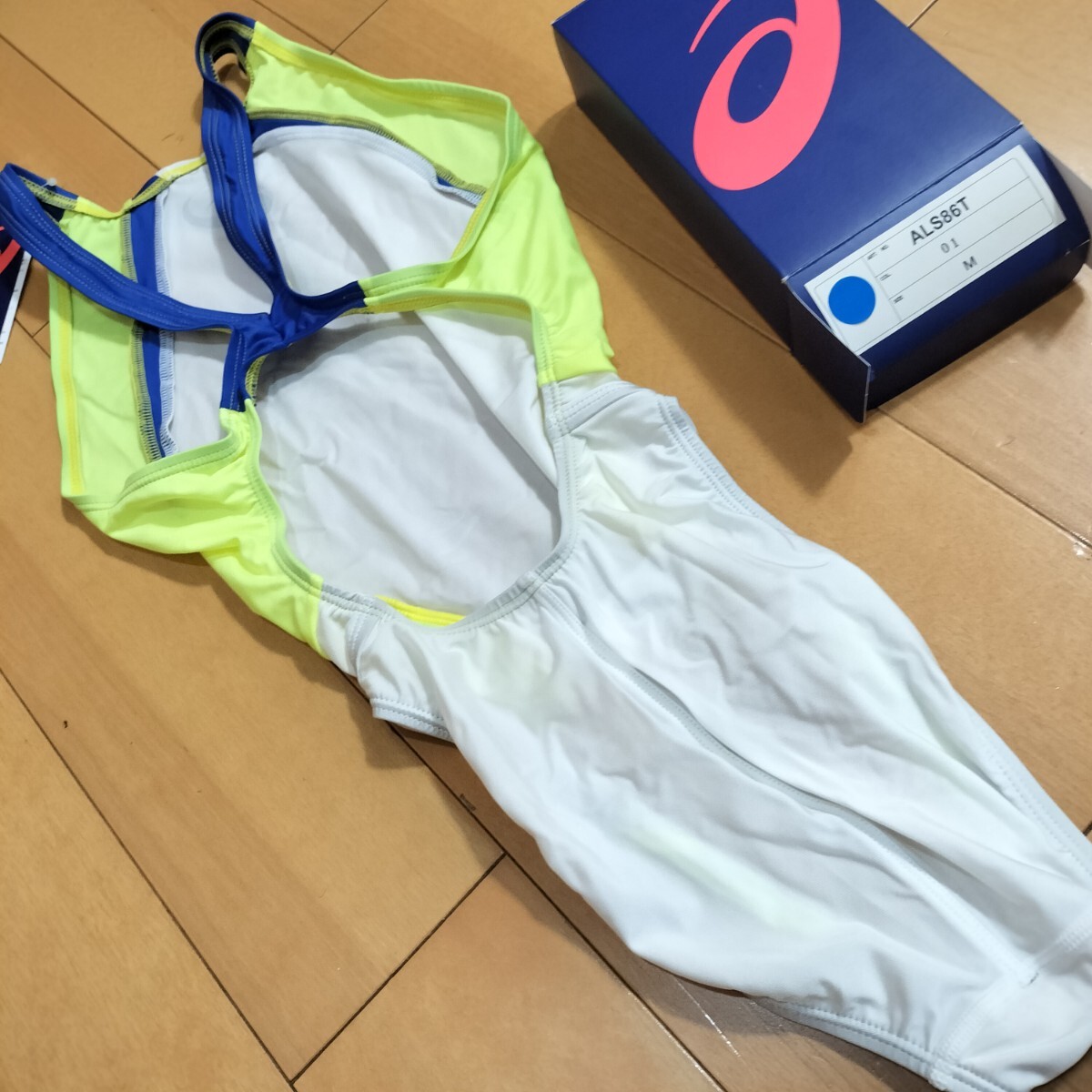 asics アシックス 競泳水着 ALS86T 白×蛍光イエロー Mサイズ ハイドロ