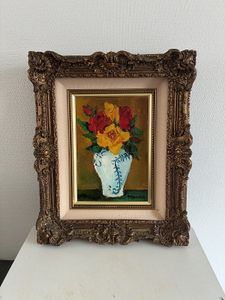 神戸文子 油彩画 ゴールドフレーム 約A4サイズ 神戸文子 油彩画