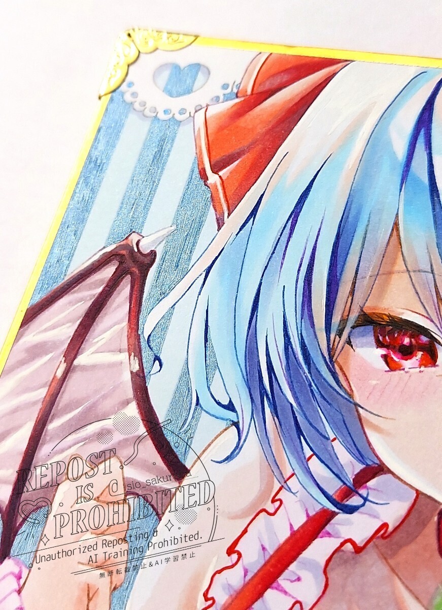 羽の折れたレミリア A4サイズ 手描きイラスト 原画 ラメ加工済み 同人手描きイラスト 東方Project レミリア・スカーレット 色紙 原画