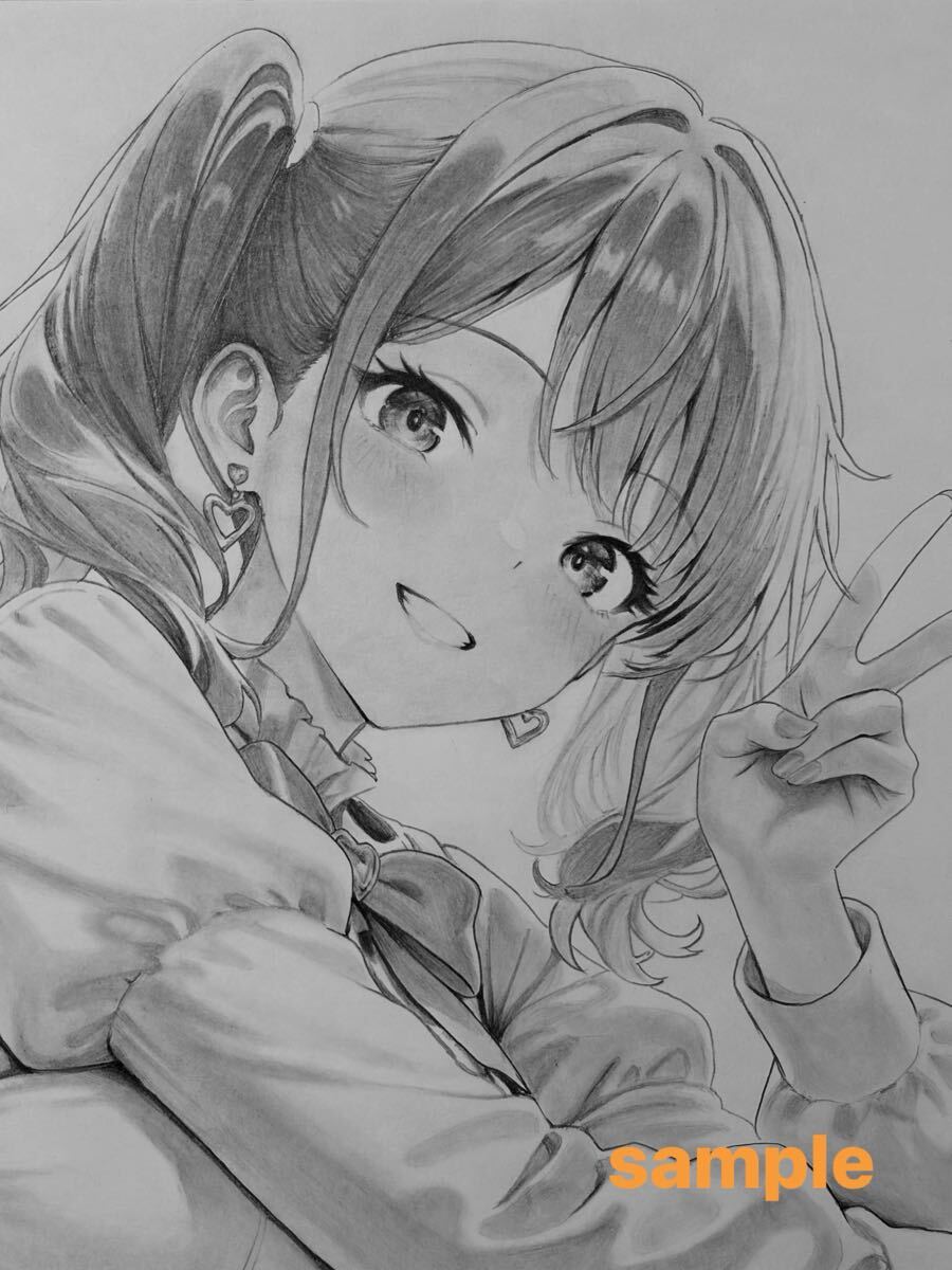 9*8様 手書きイラスト　ツインテール女の子　オリジナルイラスト　アナログイラス 手描きイラスト オリジナル 鉛筆画 美少女 ツインテール A4サイズ 巨乳