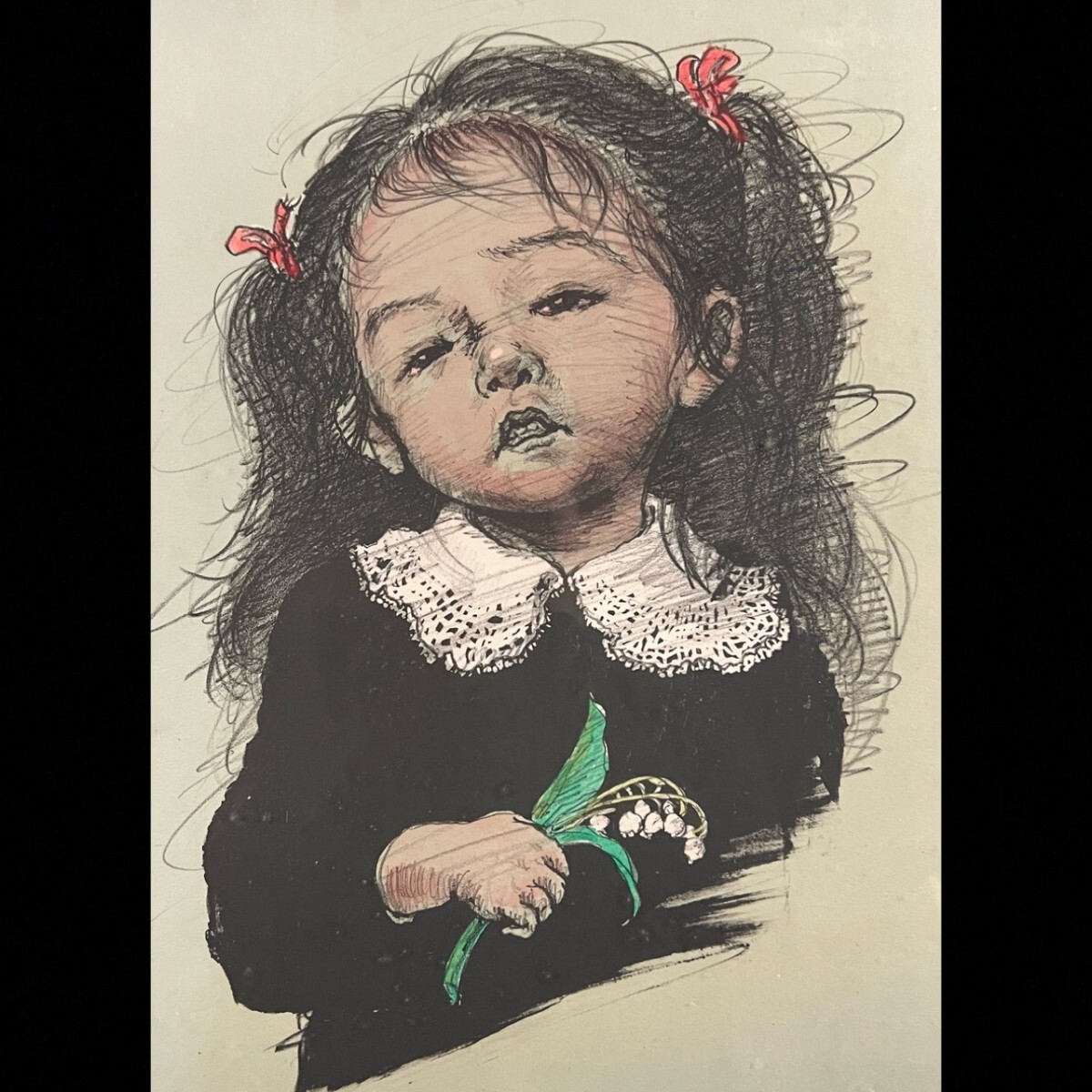 真作　小澤清人・題名「猫と少女」手彩色/リトグラフ/版画　小沢清人 小澤清人の値段と価格推移は？｜4件の売買データから小澤清人の価値が