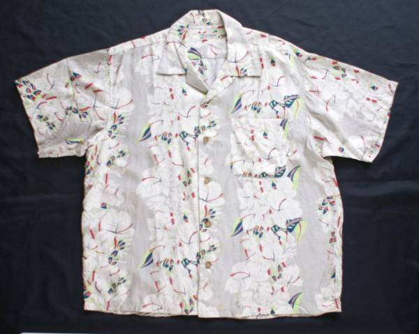 50sスタイル.ボーダー柄アロハシャツ☆サンサーフ60sカメハメハ(M 