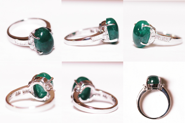 pt900(プラチナ） カボッションエメラルド　ダイヤモンドリング_2