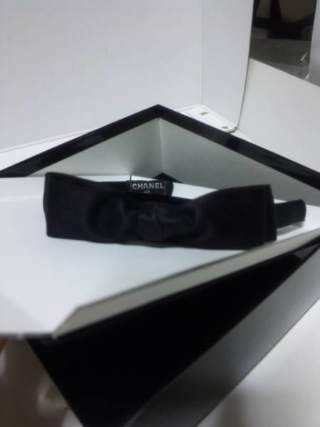 CHANELブラックシルク２段リボンカチューシャ_1