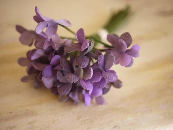 ハンドメイド　布花 スミレの花束 うす紫/サテンベルベット/斜茎_1