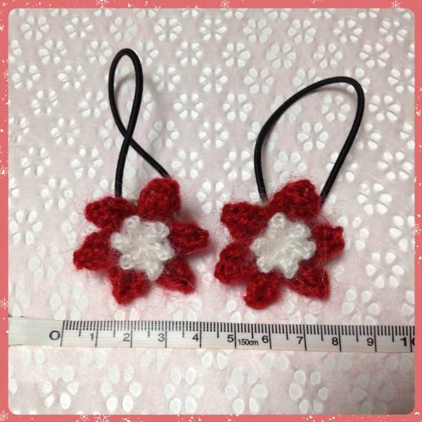 *ハンドメイド*ヘアゴム2個セット*お花*赤×白*お子様にも*_1