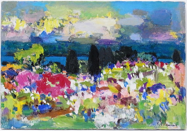 絵画の森】 大内田茂士 〔湖畔〕 油彩15号 芸術院会員 傑作(自然、風景