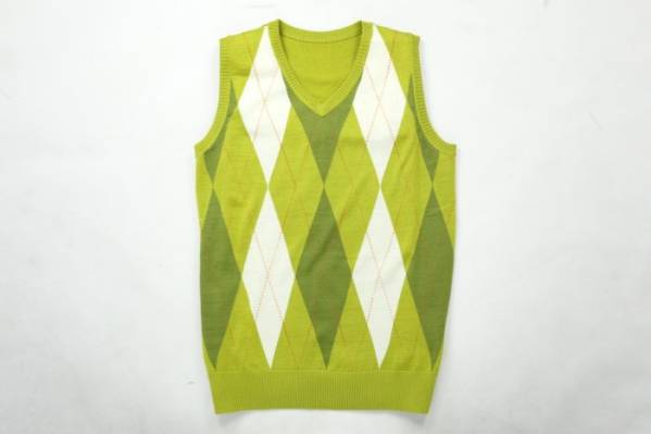 新品春物●【Kivert】 キヴェート アーガイルベスト●黄緑色XL_1