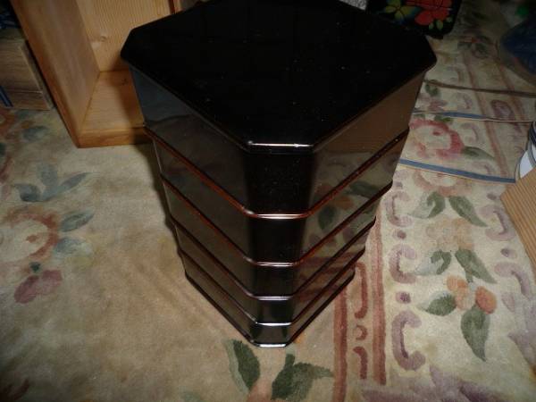 ■魁　輪島塗　真黒椽高五段重（共箱）_1