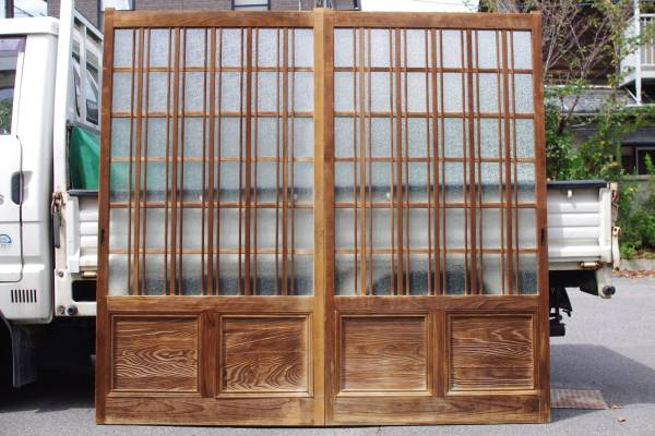 古い格子戸玄関戸▽アンティーク建具板戸帯戸蔵戸古民家(建具)｜売買