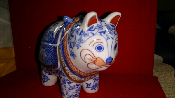 十四代 辻常陸 奉祝ボンボニエール 未草犬宮『慶びの小箱』(染付 