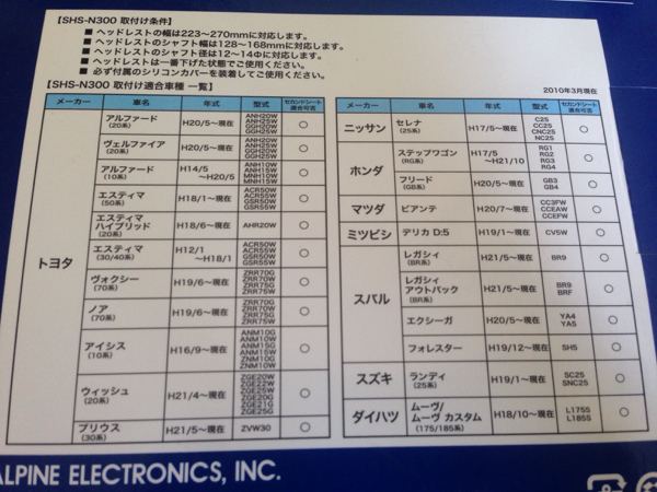 ALPINEアルパイン SHS-N300 セカンドシートオープンヘッドフォン