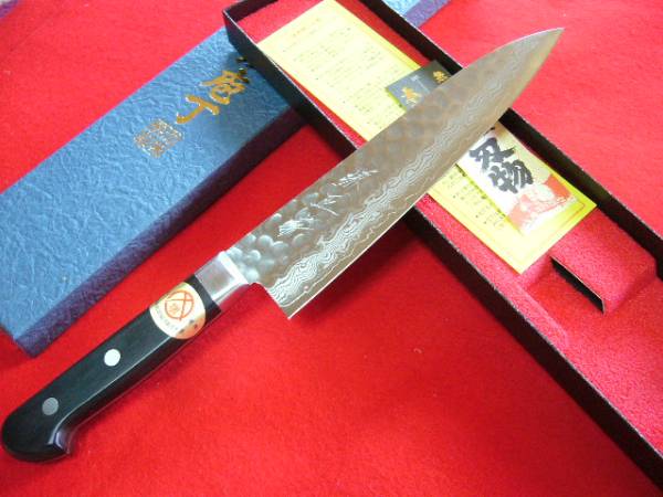 ☆堺正孝槌目鍛造ダマスカス鋼牛刀包丁180mm（黒柄ハンドル） 堺正孝