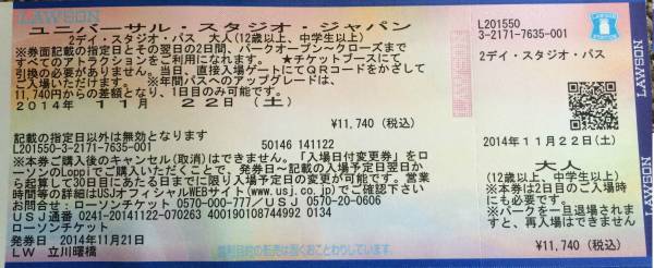 USJ ユニバーサルスタジオジャパン 2day チケット 12/20 