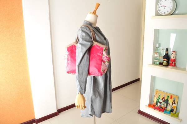 手作りキャス薔薇柄オイルクロスバケットbag648