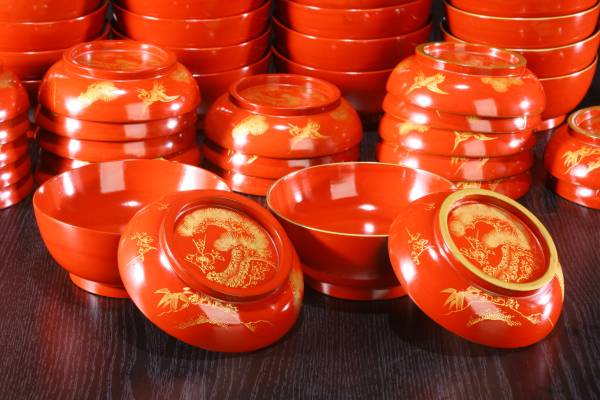 【讃岐古物】茶道煎茶/朱沈金見返亀極上菓子椀 20客 zp49