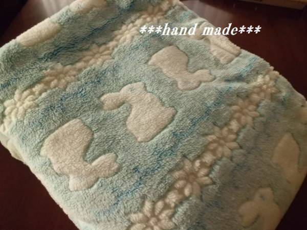 ★ハンドメイド　ボア　ブランケット★雪うさぎ　ブルー　大判
