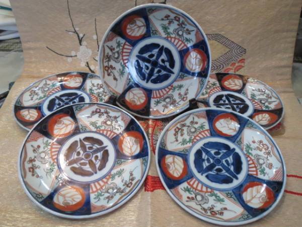 伊万里 6寸 色絵皿 見込クロス紋 5客 古伊万里 | 皿（キッチン用品・