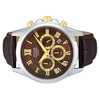 ♪残り1個 セイコー パルサー ブラウン ゴールド 本革 クロノ