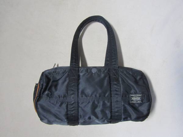 美中古 PORTER ポーター ドラム型ボストンバッグ(S)黒×オレンジ