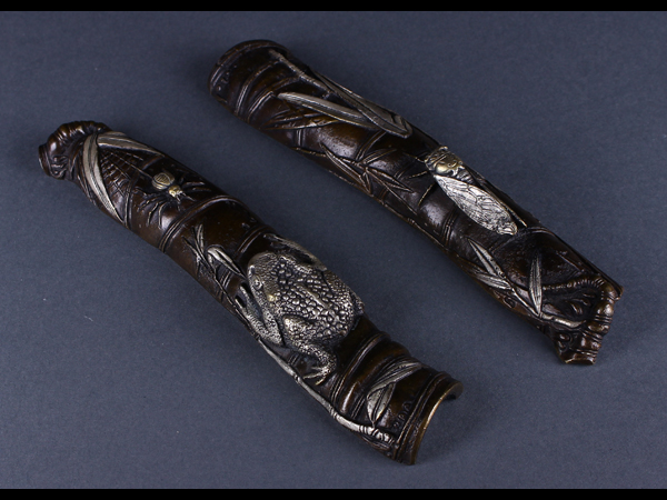 【Ysmb】古美術品 銅製 金工蛙蝉細工 筆架 文鎮 極上造 rd04