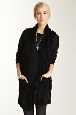 新品★Love Token★ラビット本物ファー★ジレ・ベスト★黒★$237