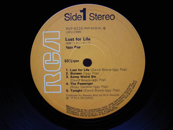 IGGY POP イギー・ポップ LUST FOR LIFE 欲情 RVP-6233 LP(Iggy Pop