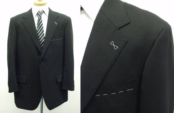 ◆キングサイズK8-W120黒ストライプシングル2ボタンスーツ秋冬5L