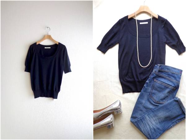 ■スピック＆スパン■サマーニット シルク混 半袖 ネイビー 新品