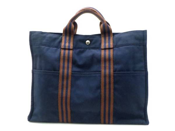 【9275】HERMES★エルメス★フールトゥトートMM★紺×茶！！